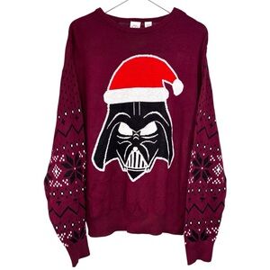 Mad Engine Disney 100 Star Wars Men’s Darth Vader Santa Hat Maroon Sweater NWT